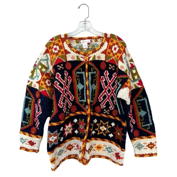 MFA Boston Chunky 100% Wool Vintage Blanket Cardigan Sweater - Size XL - Picture 5 of 11